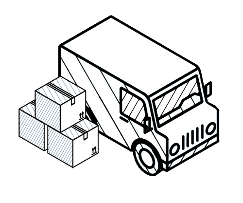 Van illustration with boxes next to it. become a Delivery Driver with PPPartners